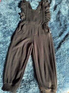 Posh peanut ruffle terry overalls